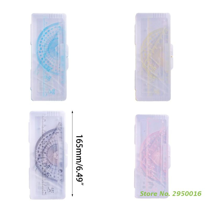 4Pcs/set Prozirna ravnala za crtanje Set alata za crtanje precizne geometrije uključuje ravno ravnalo Trokutasto ravnalo Kutomjer