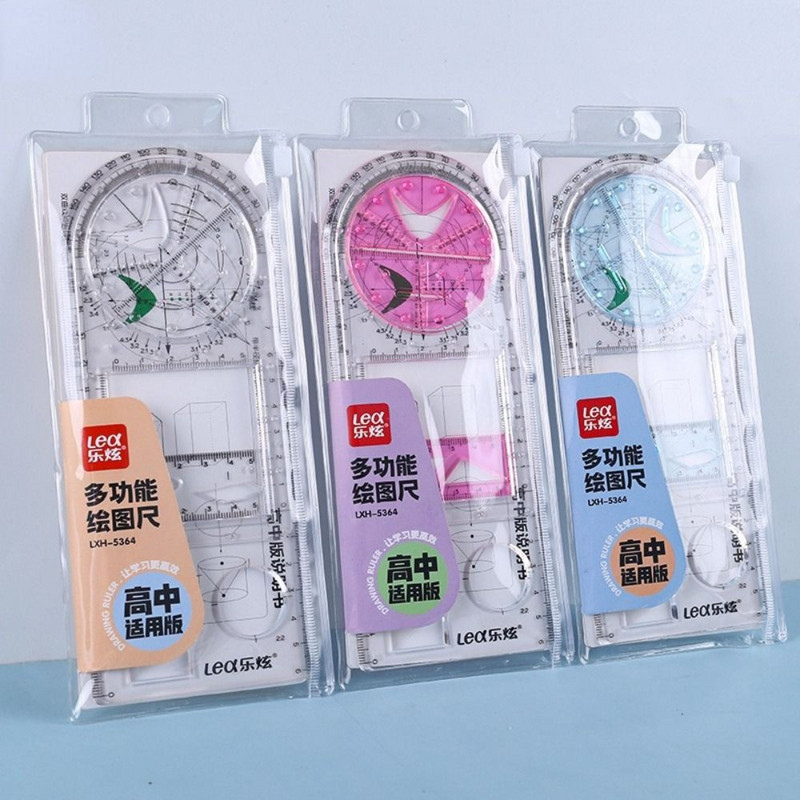 1 vnt greito braižymo liniuotė Daugiafunkcinė piešimo šablono liniuotė Patvari pasukama matavimo skalės liniuotė