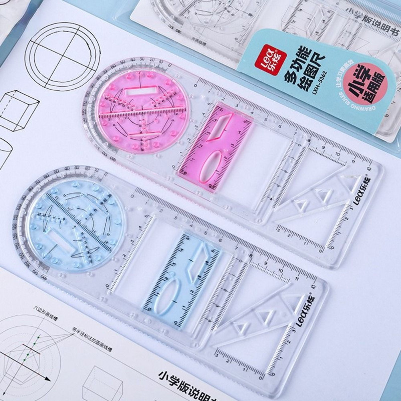 1 vnt greito braižymo liniuotė Daugiafunkcinė piešimo šablono liniuotė Patvari pasukama matavimo skalės liniuotė