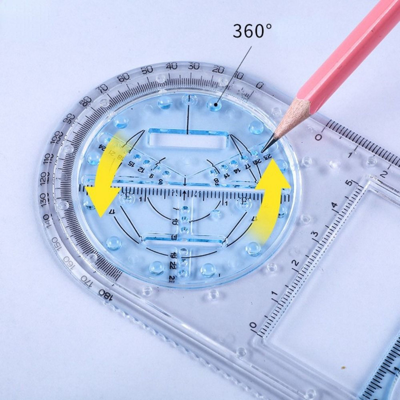 1 vnt greito braižymo liniuotė Daugiafunkcinė piešimo šablono liniuotė Patvari pasukama matavimo skalės liniuotė