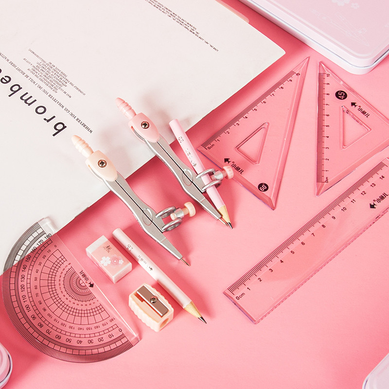 8pcs/Set Kreativni setovi ravnala za učenike Pisaći pribor Šiljilo za olovke Gumica Kompas Ispit Alati za crtanje Školski uredski pribor Novo