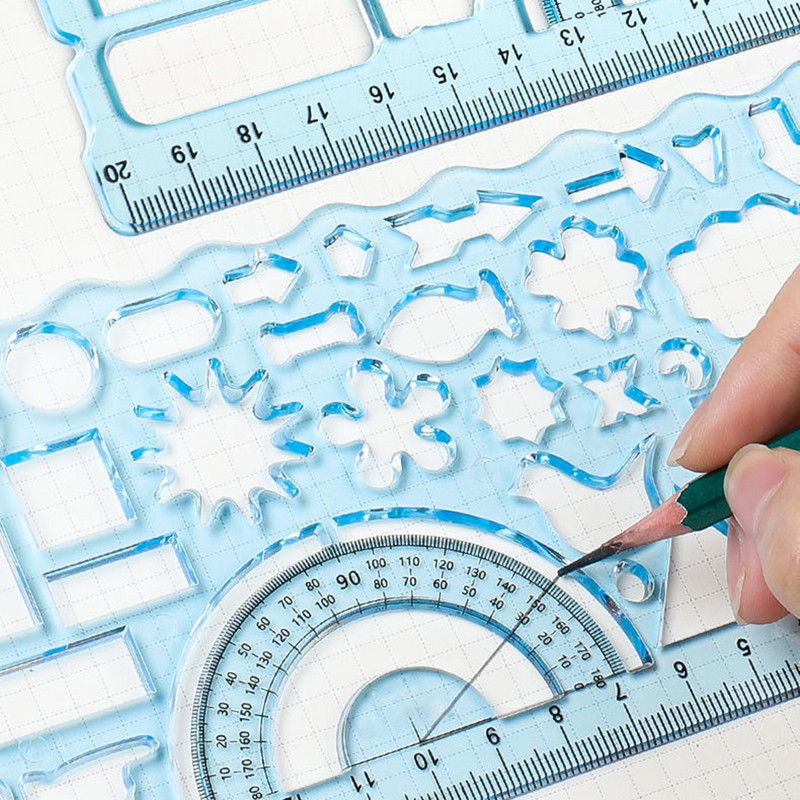 Mokiniams susitraukianti piešimo liniuotė 2 rinkiniai geometrinės liniuotės Studentų raštinės reikmenys mokykliniai reikmenys Universali gėlių liniuotė