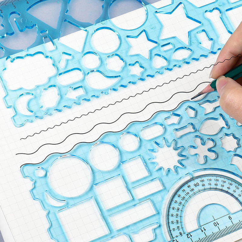 Mokiniams susitraukianti piešimo liniuotė 2 rinkiniai geometrinės liniuotės Studentų raštinės reikmenys mokykliniai reikmenys Universali gėlių liniuotė