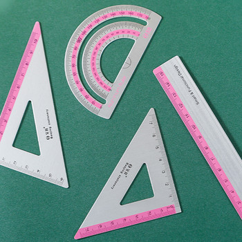 4PCS/опаковка Комплекти линийки от алуминиева сплав 15CM Линия за измерване на триъгълник Линия Транспортир за ученици Училищни офис консумативи