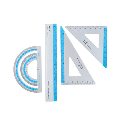 4 buc./pachet Seturi de rigle din aliaj de aluminiu 15 CM Rigla triunghiulara de masurare a dreptei Protractor pentru elevi Rechizite scolare de birou