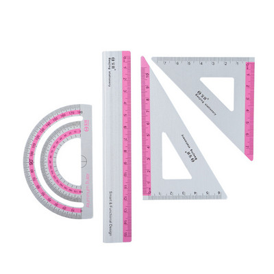 4 buc./pachet Seturi de rigle din aliaj de aluminiu 15 CM Rigla triunghiulara de masurare a dreptei Protractor pentru elevi Rechizite scolare de birou