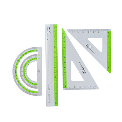 4 buc./pachet Seturi de rigle din aliaj de aluminiu 15 CM Rigla triunghiulara de masurare a dreptei Protractor pentru elevi Rechizite scolare de birou