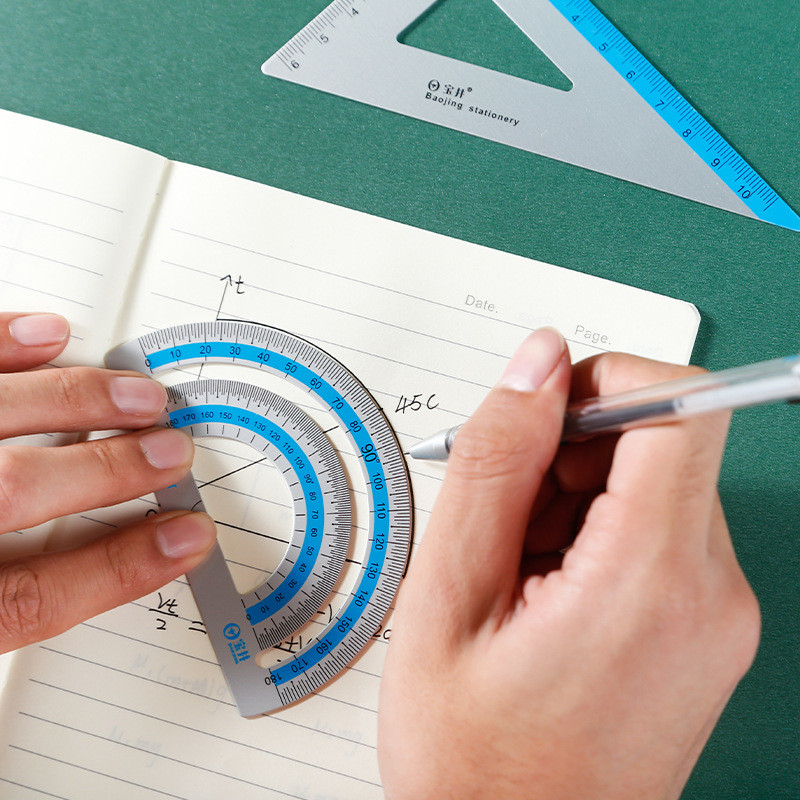 4 buc./pachet Seturi de rigle din aliaj de aluminiu 15 CM Rigla triunghiulara de masurare a dreptei Protractor pentru elevi Rechizite scolare de birou