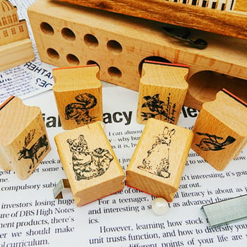 1 τεμ/παρτίδα Cute Forest Animals Series Vintage Seal Wooden Stamp DIY For Scrapbooking Stationery