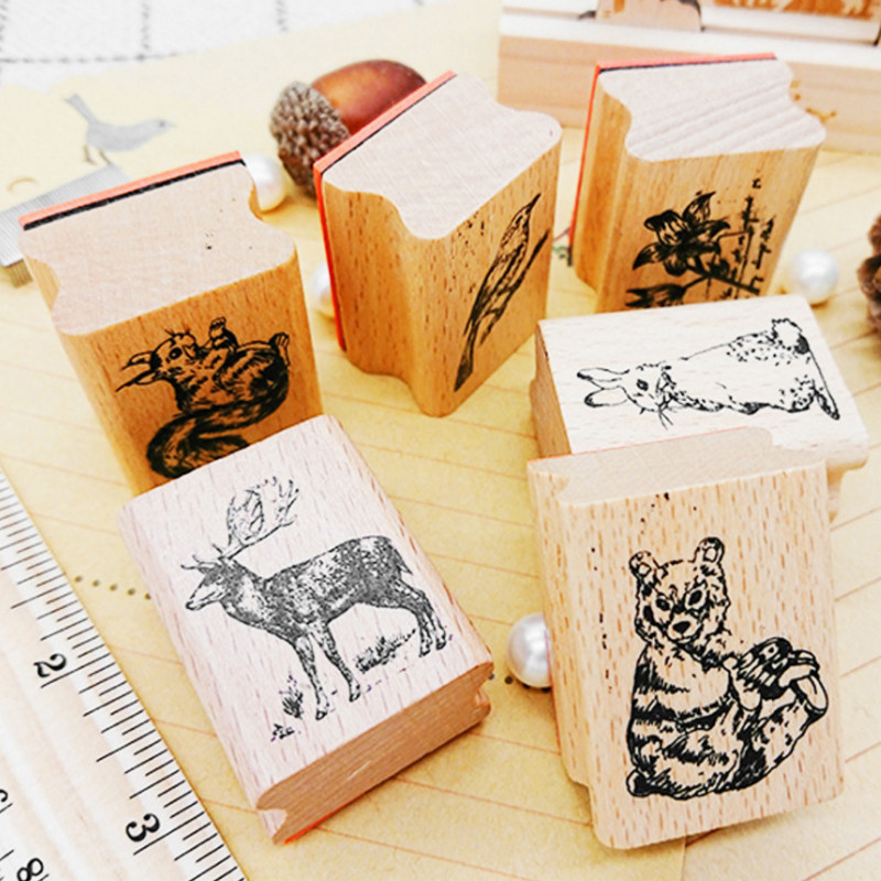1 tk/partii Cute Forest Animals seeria Vintage Seal Puidust tempel DIY Scrapbooking kirjatarvete jaoks