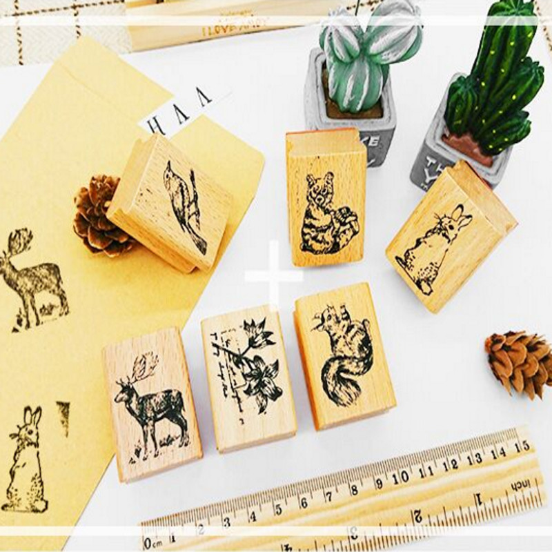 1 tk/partii Cute Forest Animals seeria Vintage Seal Puidust tempel DIY Scrapbooking kirjatarvete jaoks