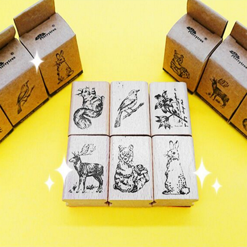 1 tk/partii Cute Forest Animals seeria Vintage Seal Puidust tempel DIY Scrapbooking kirjatarvete jaoks