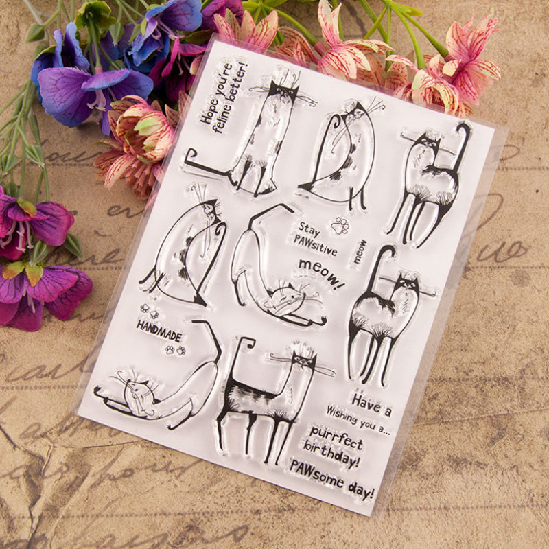 1 buc. Sigiliu de ștampilă din silicon transparent, pisică leneșă, pentru album de albume, ștanțare din cauciuc, colorat, decorare pentru jurnal, reutilizabil