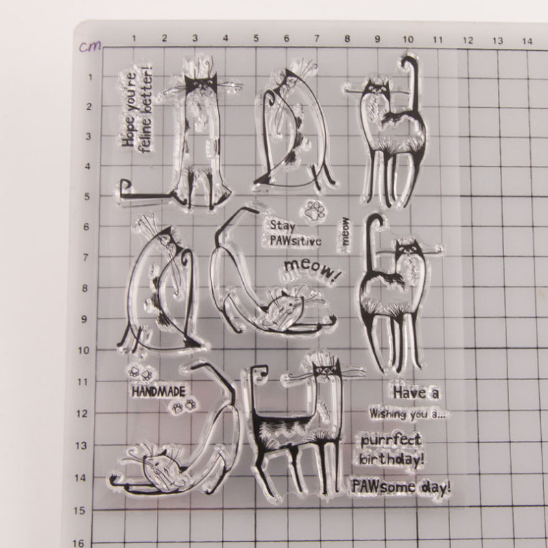 1 buc. Sigiliu de ștampilă din silicon transparent, pisică leneșă, pentru album de albume, ștanțare din cauciuc, colorat, decorare pentru jurnal, reutilizabil