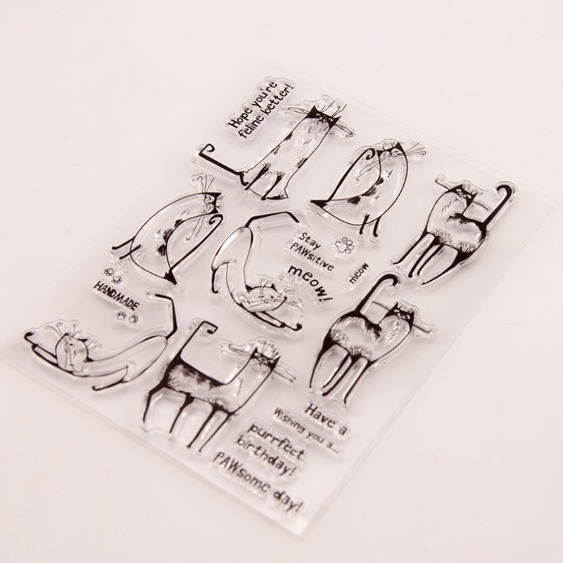 1 buc. Sigiliu de ștampilă din silicon transparent, pisică leneșă, pentru album de albume, ștanțare din cauciuc, colorat, decorare pentru jurnal, reutilizabil