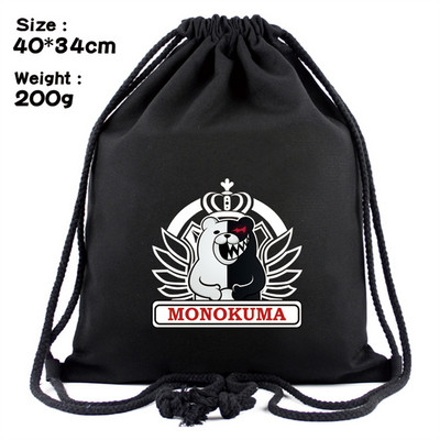 Anime Danganronpa Genți cu șnur din pânză neagră Rucsac cu desene animate Bărbați/Femei Container pentru produse cosmetice Geantă de plajă ocazională Pantofi Geanta Cadouri