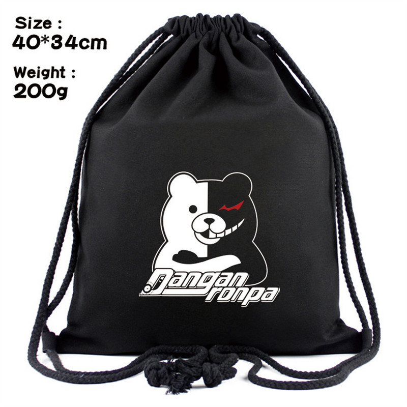 Anime Danganronpa Genți cu șnur din pânză neagră Rucsac cu desene animate Bărbați/Femei Container pentru produse cosmetice Geantă de plajă ocazională Pantofi Geanta Cadouri
