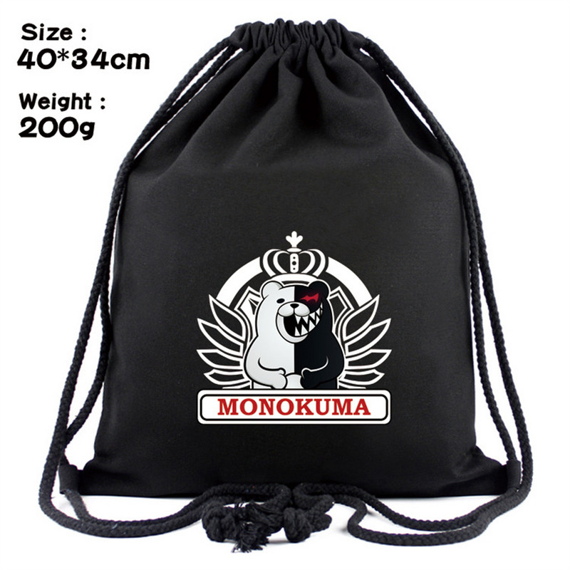 Anime Danganronpa Genți cu șnur din pânză neagră Rucsac cu desene animate Bărbați/Femei Container pentru produse cosmetice Geantă de plajă ocazională Pantofi Geanta Cadouri
