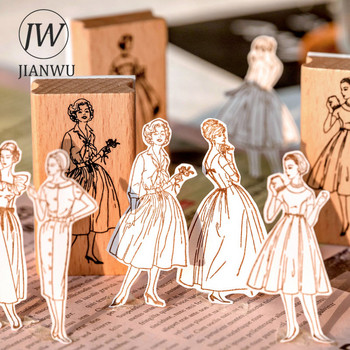 JIANWU 1 Pc Old Dream Iraqi Series Retro Characters Wooden Rubber Stamp Creative DIY Journal Scrapbooking Decor Stationery