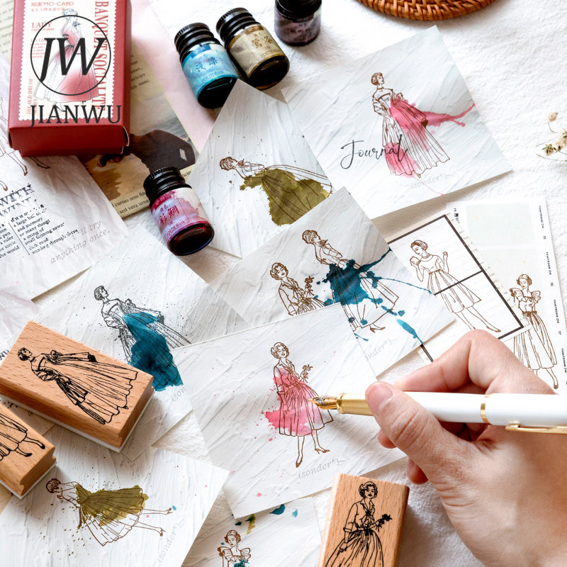 JIANWU 1 db Old Dream Iraqi Series Retro karakterek fából készült gumibélyegző kreatív barkácsnapló Scrapbooking dekor levélpapír