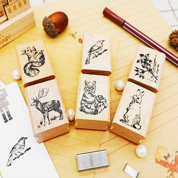 1 пакет занаятчийски дървени гумени печати Направи си сам Kawaii горско животно за скрапбукинг канцеларски материали за скрапбукинг 4x3x2.4cm