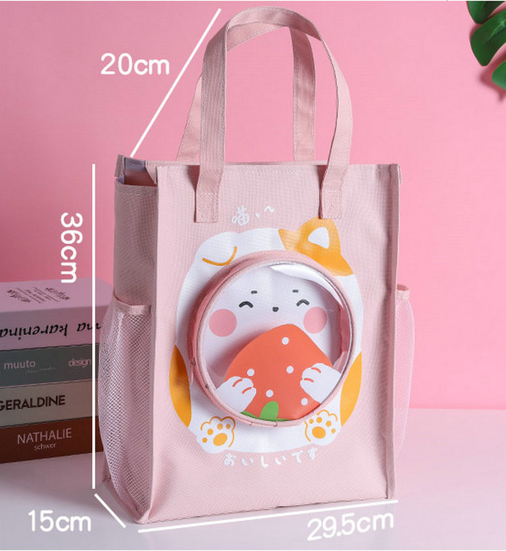 Geantă de școală Kawaii Genți portabile de cărți pentru teme pentru copii de școală Geanta de mână impermeabilă pentru studiu