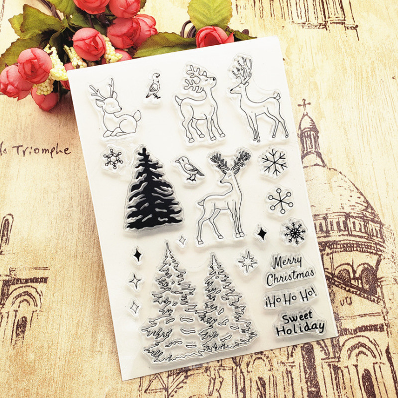 Kawaii božićni jeleni prozirni prozirni silikonski pečat DIY šablona za spomenare bojanje ukrasni uredski školski pribor
