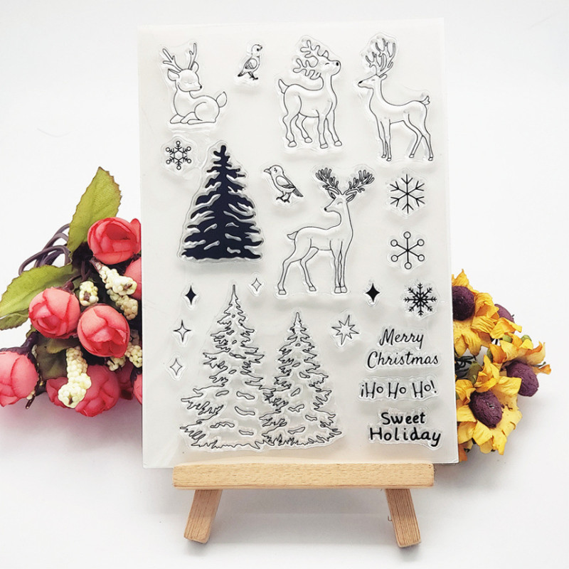 Kawaii božićni jeleni prozirni prozirni silikonski pečat DIY šablona za spomenare bojanje ukrasni uredski školski pribor