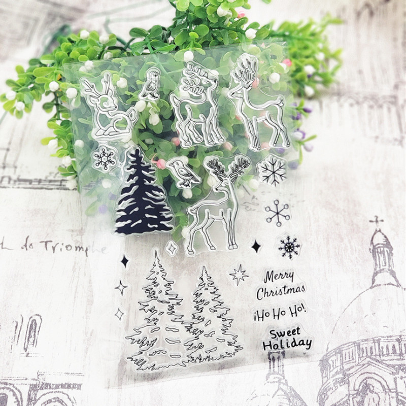 Kawaii božićni jeleni prozirni prozirni silikonski pečat DIY šablona za spomenare bojanje ukrasni uredski školski pribor