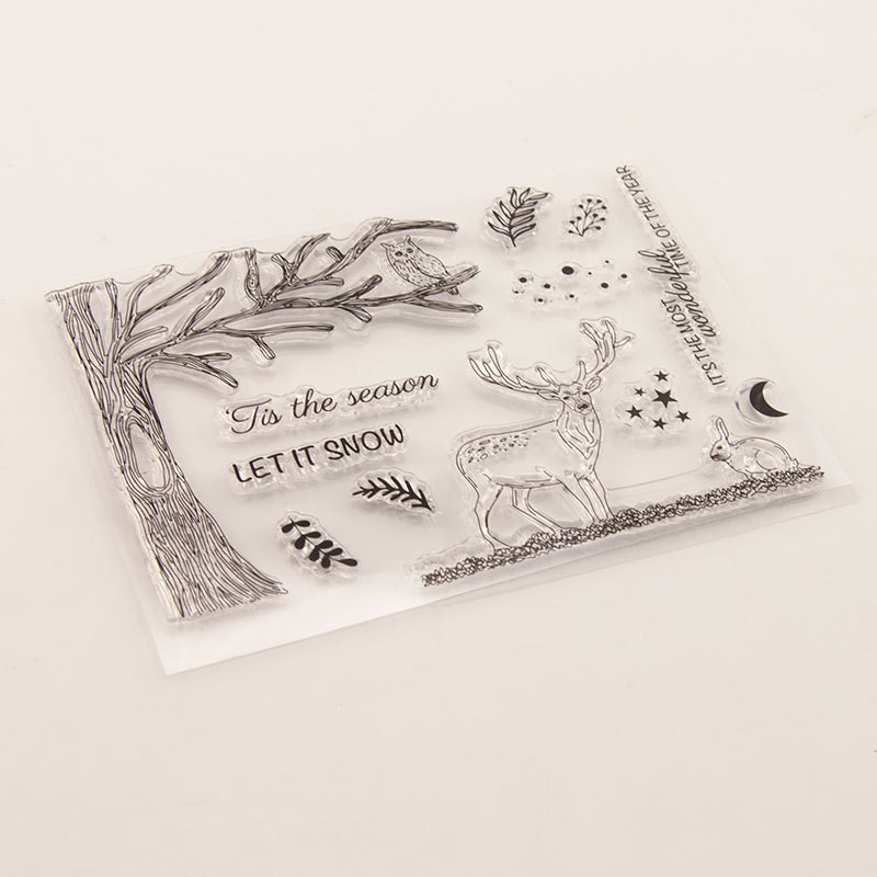 Mielas miško medis elnias pelėda triušis antspaudų rinkinys Guminis skaidrus antspaudų antspaudas Iškarpų albumo nuotraukų albumas Dekoratyvinė atvirutė skaidrių antspaudų kūrimas