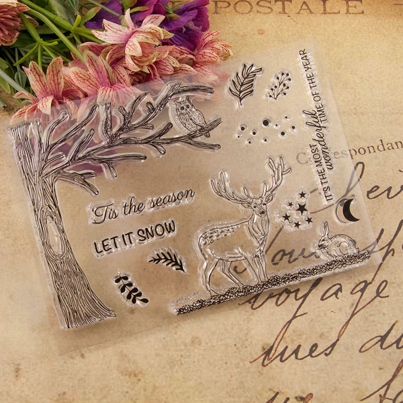 Mielas miško medis elnias pelėda triušis antspaudų rinkinys Guminis skaidrus antspaudų antspaudas Iškarpų albumo nuotraukų albumas Dekoratyvinė atvirutė skaidrių antspaudų kūrimas