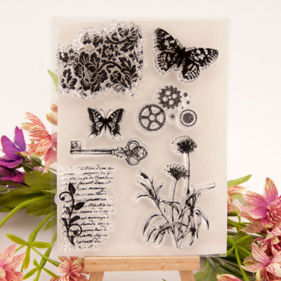 Butterfly Gear Caurspīdīgs Caurspīdīgs Silikona Zīmogs Griešana DIY albums Gumijas krāsojums Reljefs Dienasgrāmatas Dekorācija Atkārtoti lietojams