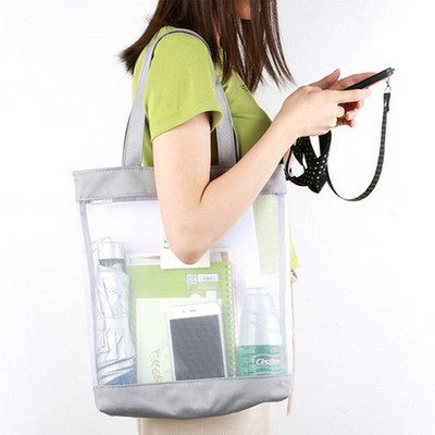 Мрежеста чанта с цип с голям капацитет A4 Прозрачна чанта за файлове Чанта за ученически книги Многофункционална преносима ръчна чанта Офис чанта за документи