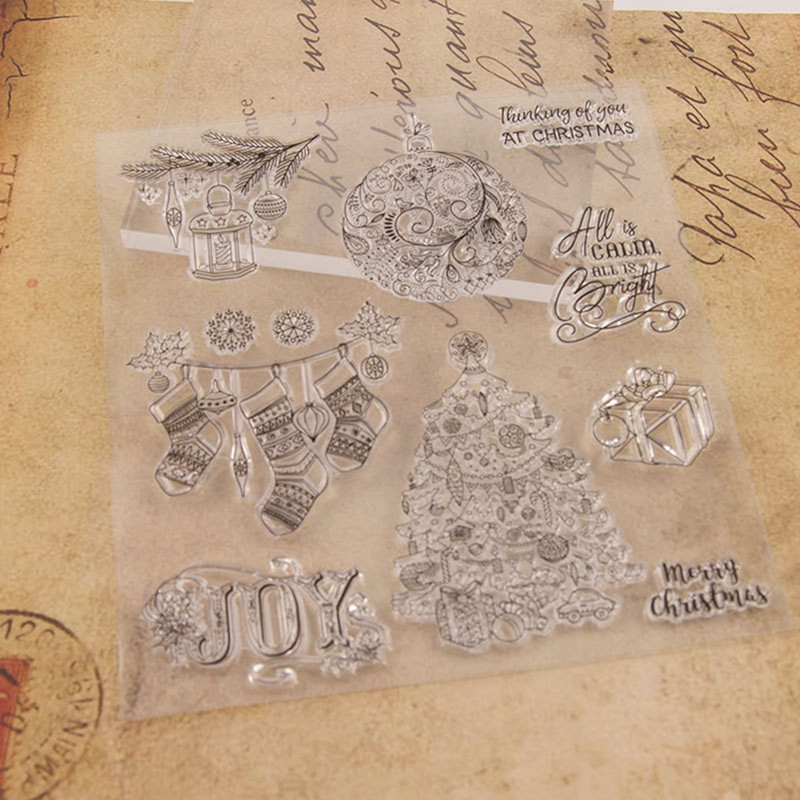 DIY pečat Sretno božićno drvce, prozirna, prozirna silikonska pečata, čestitka za spomenare