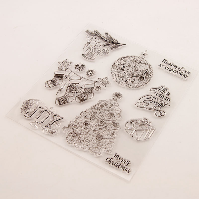 DIY pečat Sretno božićno drvce, prozirna, prozirna silikonska pečata, čestitka za spomenare