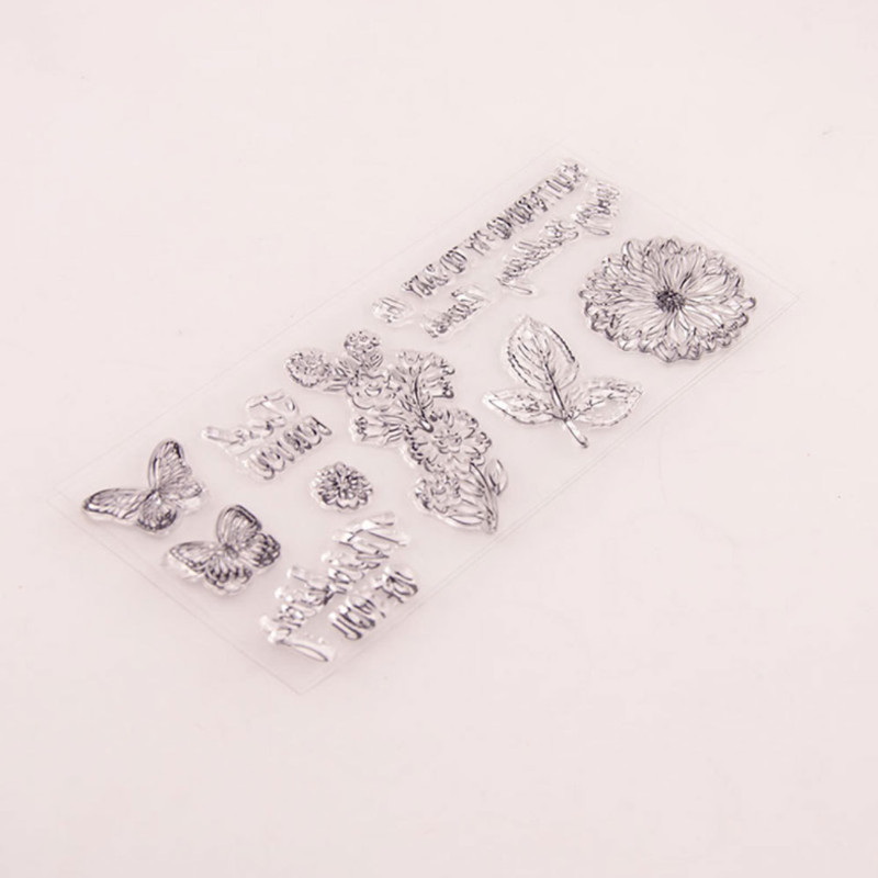 1 vnt Gėlių drugelio skaidrus skaidrus silikoninis antspaudo antspaudas, pjaustomas „pasidaryk pats“ iškarpų albumas, guminis dažymas, įspaudimas dienoraščio dekoras, daugkartinis