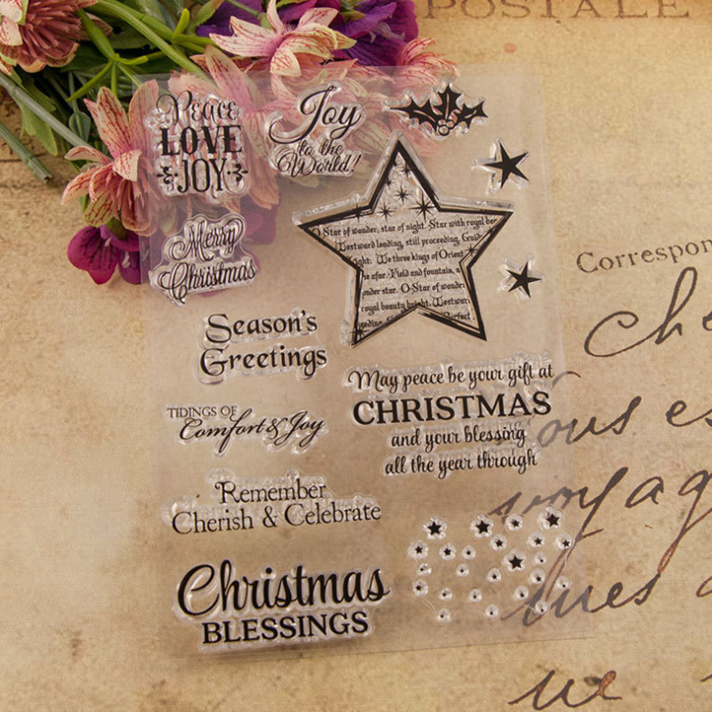 Piecstaru zvaigzne caurspīdīgs caurspīdīgs silikona zīmogs DIY albums Gumijas štancēšana krāsojums reljefs dienasgrāmatas dekors atkārtoti lietojams