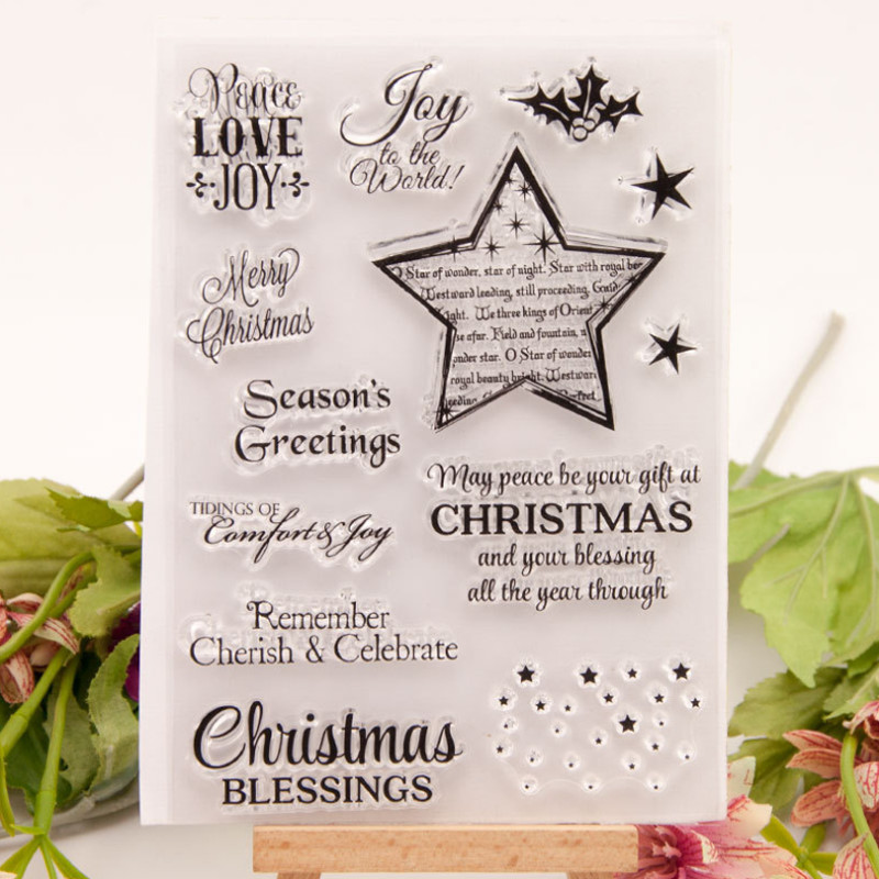 Piecstaru zvaigzne caurspīdīgs caurspīdīgs silikona zīmogs DIY albums Gumijas štancēšana krāsojums reljefs dienasgrāmatas dekors atkārtoti lietojams