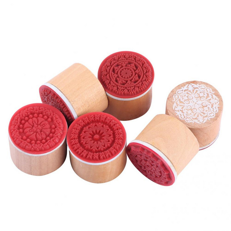 6 τμχ Χρήσιμες σφραγίδες δαντέλας Μυθιστόρημα φιλικό προς το περιβάλλον Ξύλινη σφραγίδα DIY Μίνι στρογγυλή ξύλινη σφραγίδα