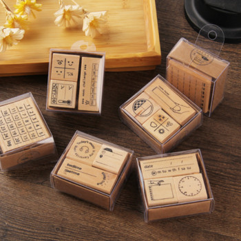 Kawaii ρετρό ξύλινες σφραγίδες από καουτσούκ Μικρό χαριτωμένο σχέδιο καιρού ημερολογίου σφραγίδα καουτσούκ σφραγίδα DIY Scrapbooking Journal Planner Διακοσμητικό