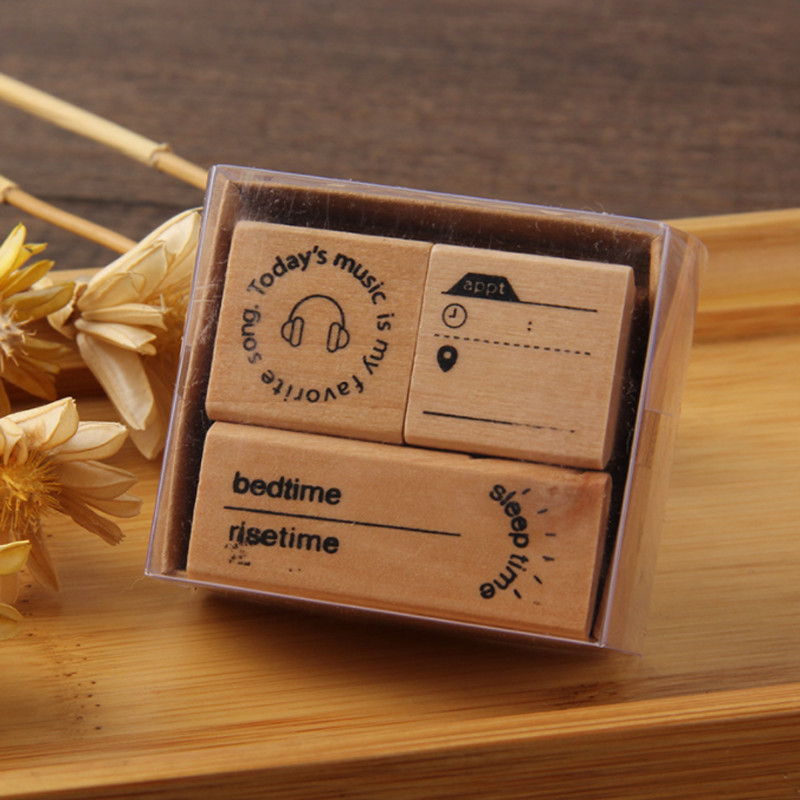 Kawaii Retro mediniai guminiai antspaudai Maži mielas orų kalendoriaus planas Antspaudas Guminis sandariklis DIY Scrapbooking žurnalų planuotojas dekoratyvinis