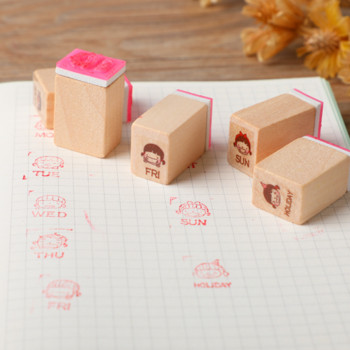 8 Pc/Set Kawaii Girl Week Σφραγίδα DIY Scrapbook Planner Decoration Stamp Ημερολόγιο Πρόγραμμα Διαθέσιμο ημερολόγιο Ξύλινη σφραγίδα