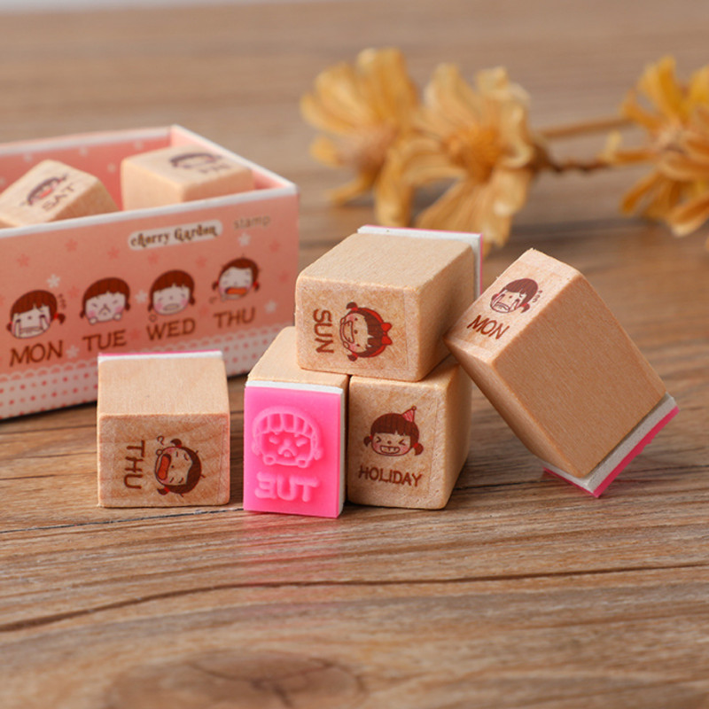 8 Pc/Set Kawaii Girl Week Σφραγίδα DIY Scrapbook Planner Decoration Stamp Ημερολόγιο Πρόγραμμα Διαθέσιμο ημερολόγιο Ξύλινη σφραγίδα