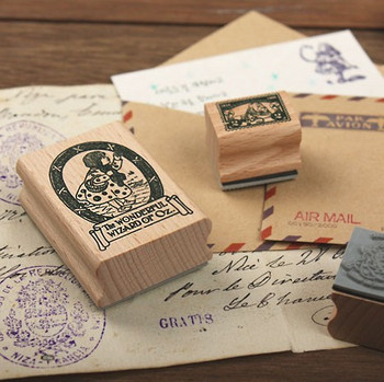 Σετ 4 τμχ Τσιγκένιο κουτί ρετρό ξύλινα γραμματόσημα Vintage χαρτοκιβώτιο σφραγίδες από καουτσούκ Timbres Para Estampar Papel Timbri Scrapbooking