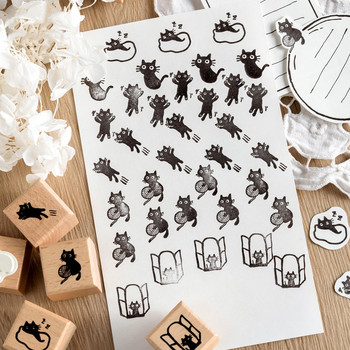 1 Pc Mr. Edgar Series Kawaii Cat Beech Rubber Stamp Creative DIY Handbook Decor Children Material Printing Χαρτικά