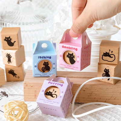 1 Pc Mr. Edgar Series Kawaii Cat Beech Rubber Stamp Creative DIY Handbook Decor Children Material Printing Χαρτικά