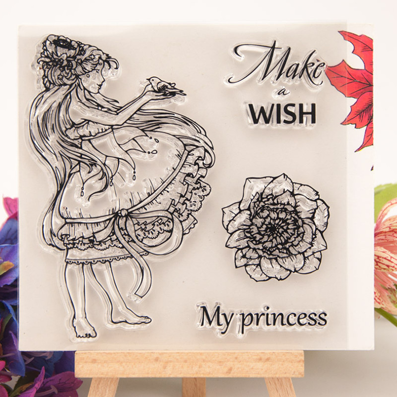 Djevojka, cvijet, prozirni prozirni silikonski pečat za žigove. Uradi sam spomenar, gumeni pečat, bojanje, reljefni dnevnik, dekor za višekratnu upotrebu T3040