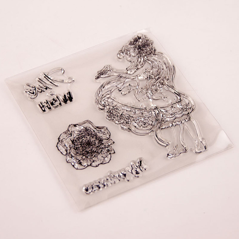 Djevojka, cvijet, prozirni prozirni silikonski pečat za žigove. Uradi sam spomenar, gumeni pečat, bojanje, reljefni dnevnik, dekor za višekratnu upotrebu T3040