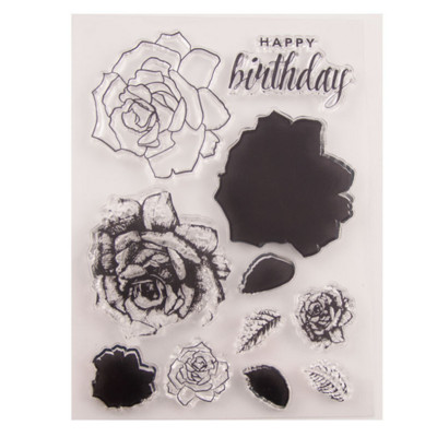 Rožu ziedu lapas Caurspīdīgs Caurspīdīgs Silikona Zīmoga zīmogs DIY albums Gumijas štancēšana Krāsošana Reljefs Dienasgrāmatas Dekors Atkārtoti lietojams