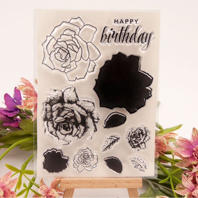 Rožu ziedu lapas Caurspīdīgs Caurspīdīgs Silikona Zīmoga zīmogs DIY albums Gumijas štancēšana Krāsošana Reljefs Dienasgrāmatas Dekors Atkārtoti lietojams